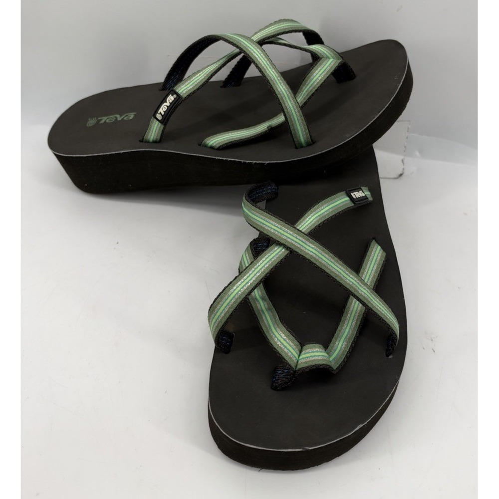 Teva Olowahu Slip On Sandals Green Crisscross Straps Women's Size 9